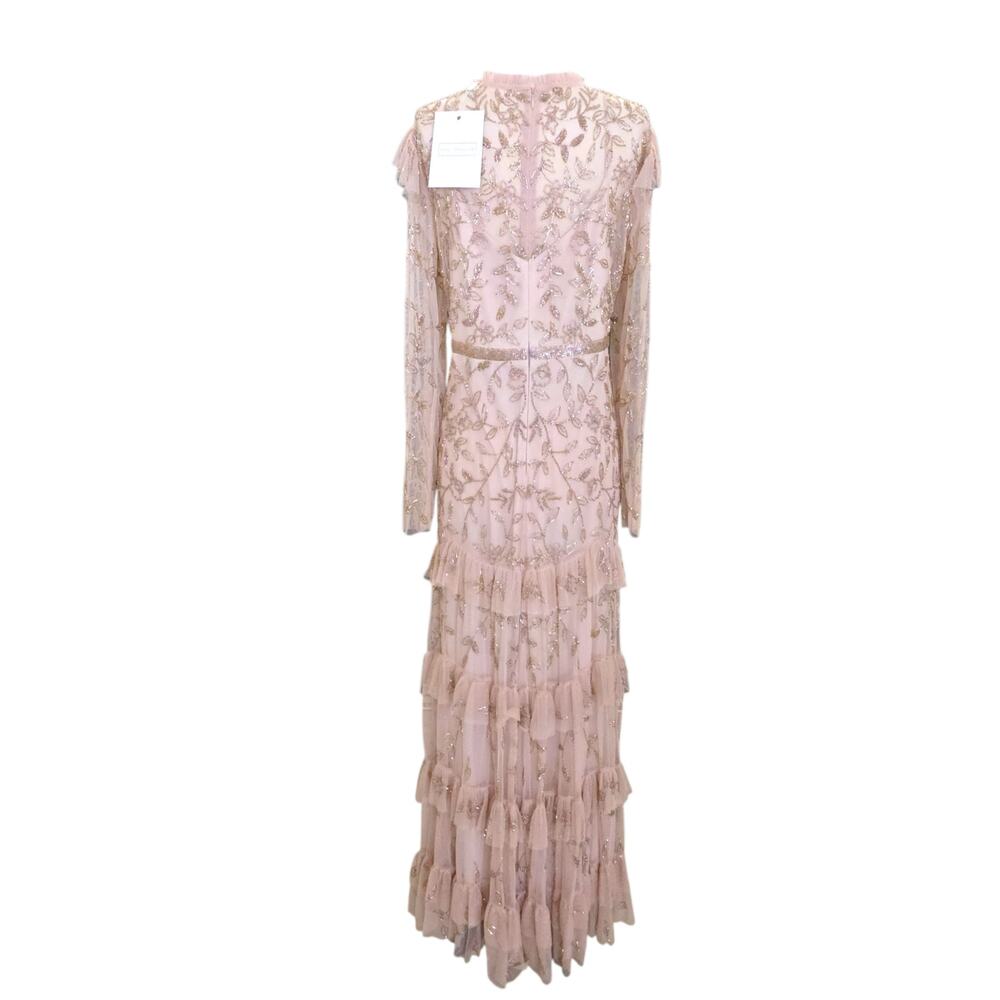 Mac Duggal 9237 Blush Beaded Tulle Formal Gown Long Sleeve Size 22 Dress - Picture 12 of 15